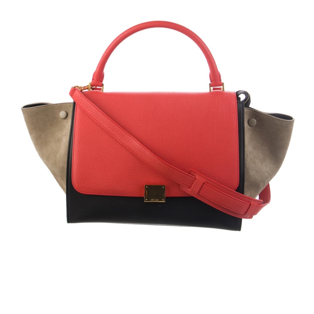 100% Authentic CELINE Medium Trapeze Bag | Tank Leather & Red/Black